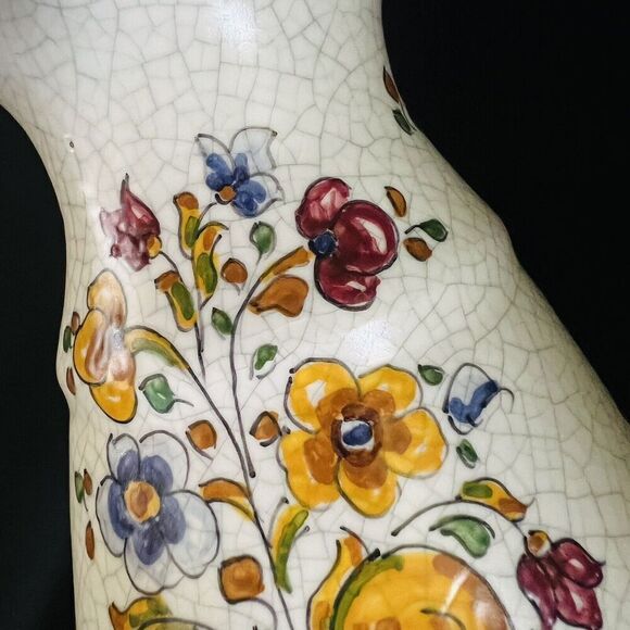 RARE Talavera Crackle Glaze Vase Jug Pitcher Vintage Handle MCM Flowers Flower - Picture 7 of 10